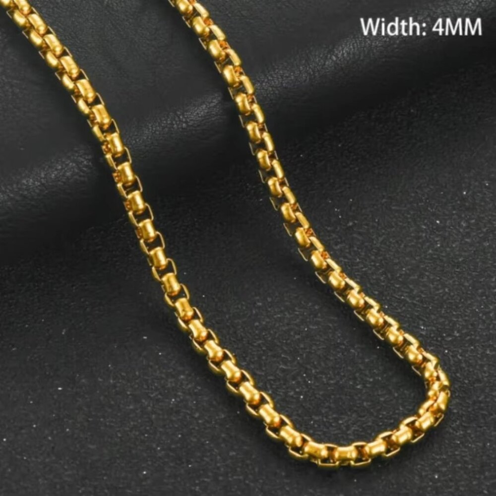 ๐ Awesome 20" Round Box Chain 4mm Wide 18K Gold ๐ - Picture 5 of 5